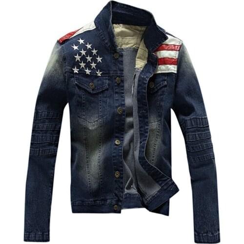 Autumn And Winter Casual Denim Jacket Fashion Little Stars Mens Jacket Slim Fit Hip Hop Streetwear Jackets Coats