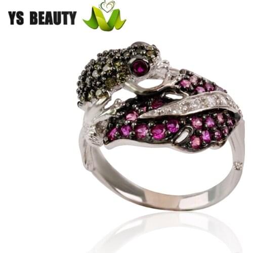 Frog modeling 925 sterling silver color gemstone ring fashion lovers committed ring holiday gifts to send girlfriend lover