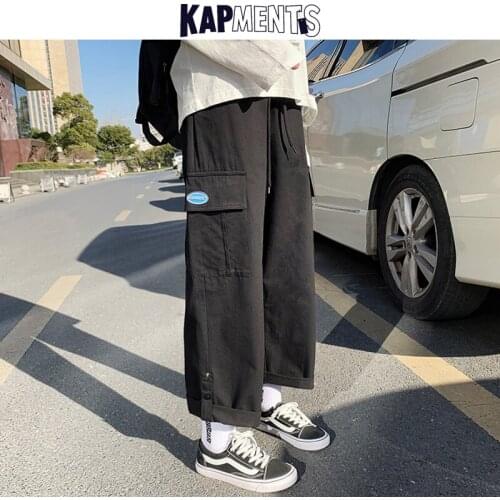 KAPMENTS Men Drawstring Patchwork Baggy Pants 2021 Spring Joggers Mens Cuffs Harajuku Pockets Sweatpants Male Streetwear Joggers
