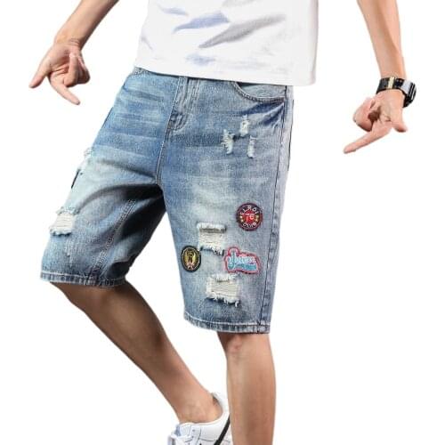 Mens Blue Denim Shorts 2021 Summer High Quality Mens Slim Straight Pants Casual Fashion Mens Clothing Ripped Denim Short