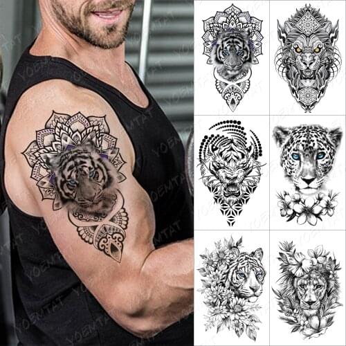 Waterproof Temporary Tattoo Sticker Tiger Lion Old School Flash Tatoos Leopard Wolf Beast Body Art Arm Fake Tatto Women Men