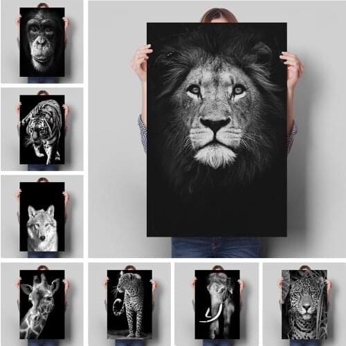 Lion Giraffe Animal Black and White Poster Canvas Painting Print Cuadros Wall Art Decoration Mural for Modern Home Decor No Fram