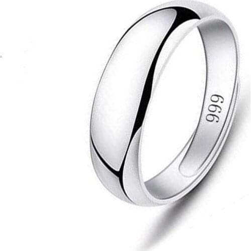 100% Real 999 Pure Silver Jewelry Simple Open Ring For Women Men Ring Fashion Free Size Bright Rings Gifts