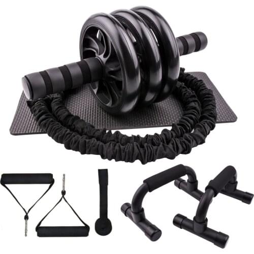 AB Wheel Roller with Resistance Bands Fitness Home Gym and Exercise Equipment Push-up Rack Chest Training Bar