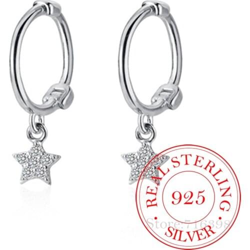 925 Sterling Silver Crystal Star Moon Stud Stud Earrings For Women Kids Wedding Jewelry boucle d'oreille Hypoallergenic eh1244