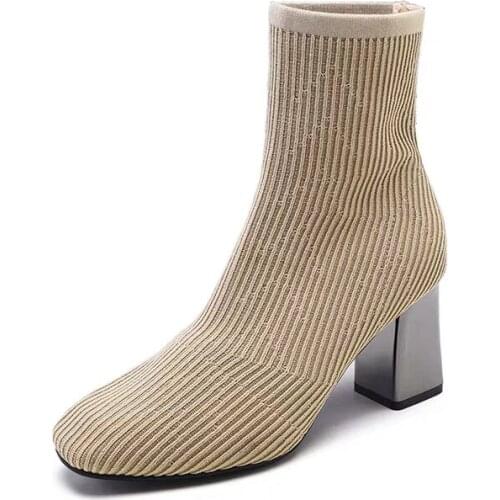 Single Shoes Martin Boots 2019 New Knit Thick With The British Wind Net Red Spring And Autumn Thin Skinny Boots