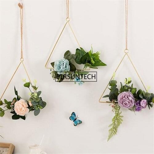 50pcs Metal Wall Garland Decoration Multi Shape Hanging Flower Frame Gold Ornaments Home Garland Ring Decoration