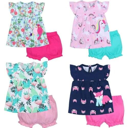 High quality Summer Boutique Kids Clothing Set Baby Girl Clothes Girls Flower Animal Outfits Toddler Girl Summer Clothes 2021