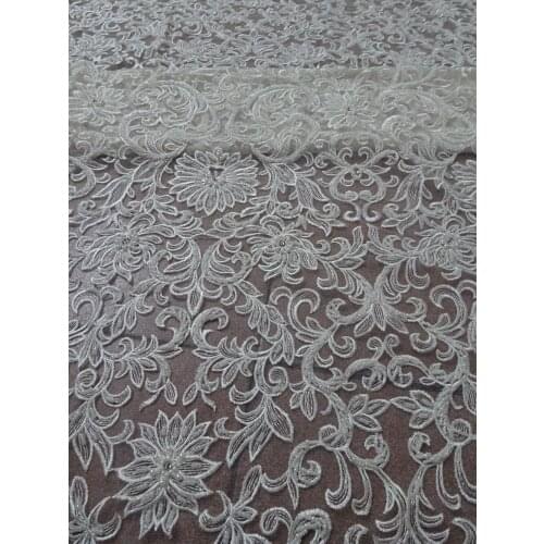 Top quality embroidery tulle mesh lace fabric J-4205 with full beads for party dress