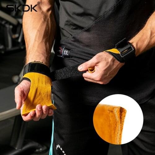 Yellow/Brown Hand Grip Cowhide Glove Pull Up Bar Weight Lifting Glove Gymnastics Palm Protectors