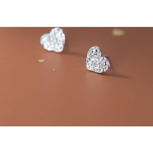 925 Sterling Silver Personality Heart Stud Earrings Irregular Concave-Convex Creative Design Jewelry For Women Lady Daughter
