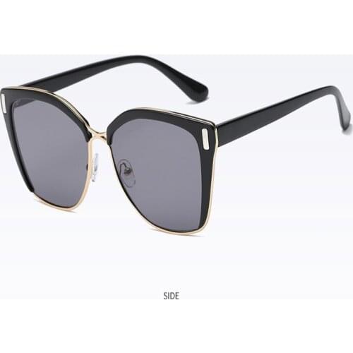 Rivet Gradient Plastic Semi Half Frame Cat Eye Sunglasses Women Cateye