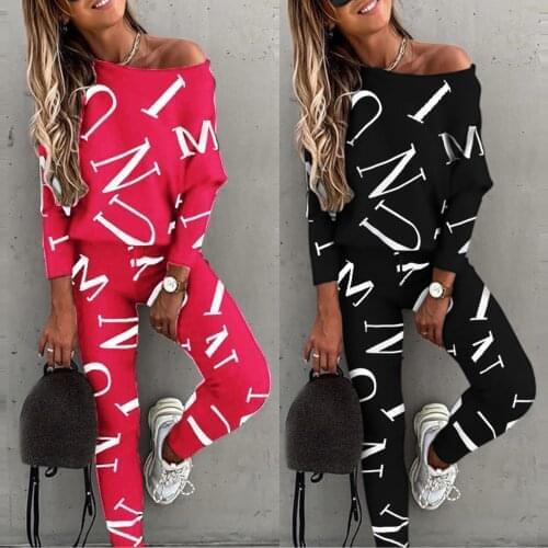 2021 Spring Autumn Casual Outfit Letters Print Long Sleeve Top Spring Women Blouse Pants Tracksuit for Sports 2 pieces sets