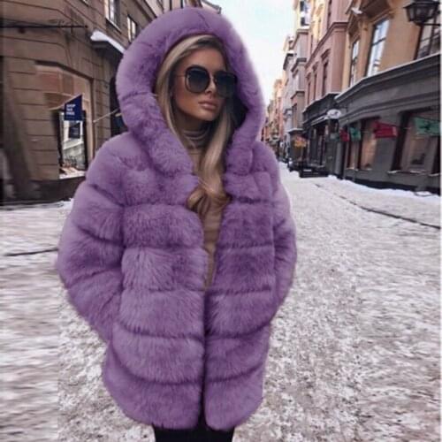 Winter Thick Warm Faux Fur Coat Women Plus Size Hooded Long Sleeve Faux Fur Jacket Luxury Winter Fake Fur Coats Bontjas