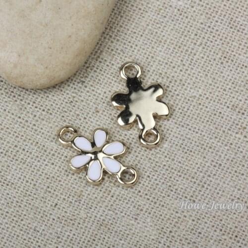 10pcs quality Champagne gold Enamel white Flower connector alloy pendant DIY charm Fashion Bracelet Necklace Jewelry Accessories