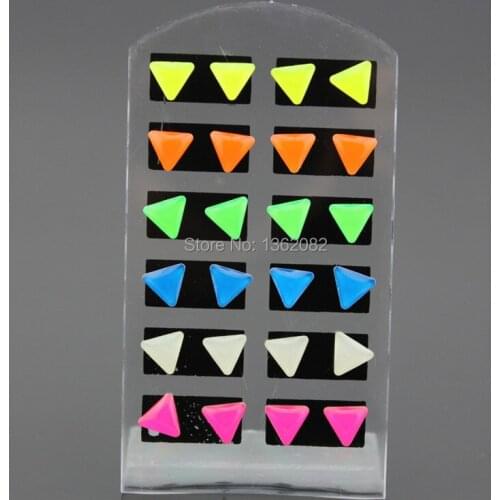 Lots 12pairs Girl Womens Colorful Luminous Earrings Fluorescent Color Geometric Triangle Stud Earrings Wholesale ME137