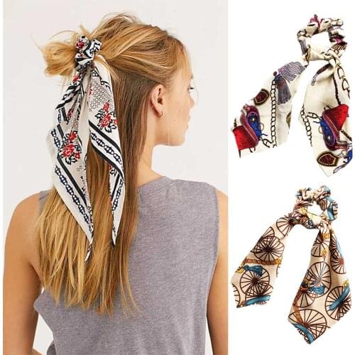 2020 Fashion Women Bow Scrunchie Hair Scarf Ponytail Holder Hair Rope Tie Elastic Hair Bands Girls Streamers Hair Accessories