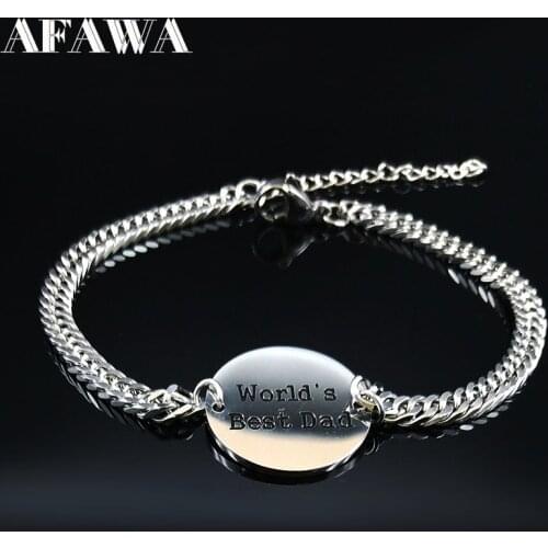 2021 Fashion Worlds Best Dad Stainless Steel Bracelets for Men Silver Color Chain Bracelet Jewelry pulsera masculina B1727S01