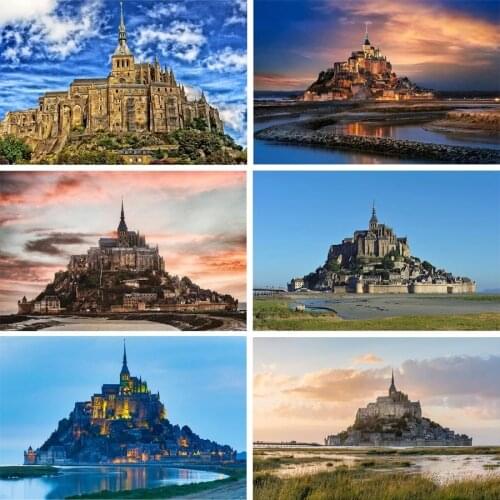 5D Diy Diamond Painting France Castle Mont-Saint Michel Full Square Diamond Embroidery Cros-Stitch Crystal Mosaic Home Decor Art