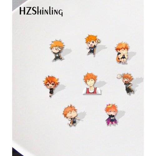Cartoon Anime Haikyuu Volleyball Boys Hinta Acrylic Lapel Pins Resin Epoxy Jewelry Accessories