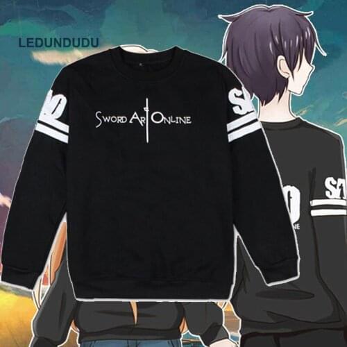 Anime Sword Art Online Kirigaya Kazuto Pullover Hoodies SAO Kirito Men Fleece Sweatshirts Printed Hooded Cosplay Costumes Coat