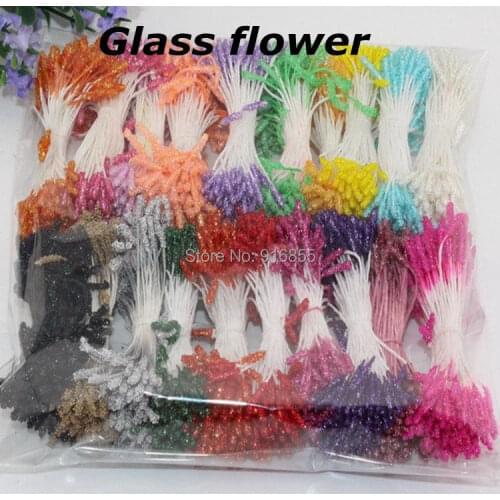 Free Shipping hot sales1800pcs/lot mixed glass stripe flower stamen pistil cake decoration craft DIY(many colors)