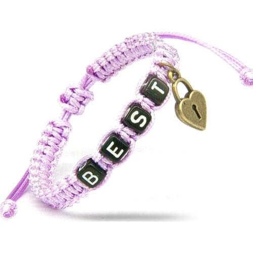 2pcs/pair Two Colors Couple Bracelets Purple Best Lock And Friends Key Rope Chain Lovers Gift Handmade Boyfriend Charm Bracelets
