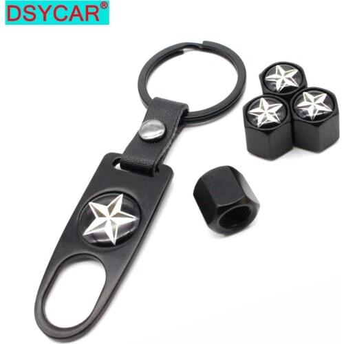 DSYCAR 4pcs Zinc Alloy Anti-theft Car Wheel Tire Valve Caps Stem Air+1pcs Leather buckle Wrench Auto Car Wheels Tires Parts