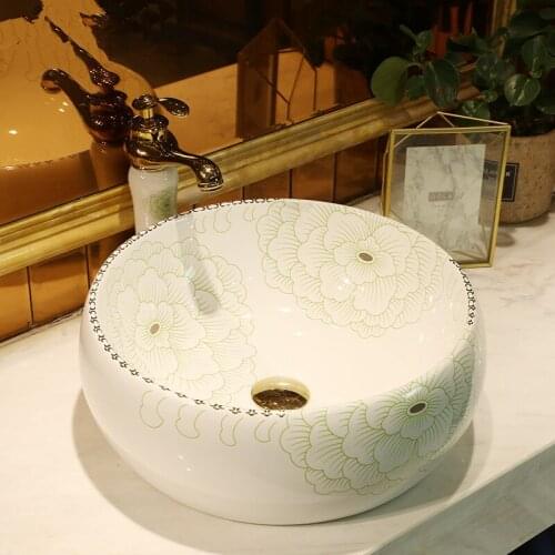 Europe Vintage Style china Artistic Handmade porcelain Countertop ceramic wash basin bathroom sinks