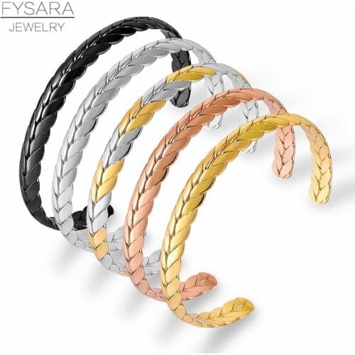 FYSARA Stainless Steel Bangle Wheat Scales Open Cuff Cuff Bracelets Gold Titanium Feather Bracelets For Women Men Lover Jewelry