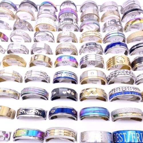 MIXMAX 100pcs women rings men stainless steel gold silver black couple wedding bands jewelry gift dropshipping wholesale lots