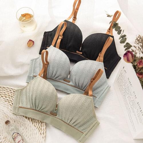 Wasteheart Women Fashion Gray Green Sexy Lingerie Sets Cotton Panties Underwear Push Up Bra Sets Cup A B Bow Padded Wireless
