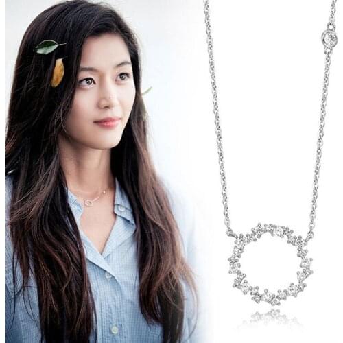 Fashion Women Circle Necklaces Jewelry Silver Color Necklaces Pendants For Lady Girl Long Chain Charm Necklace Colar
