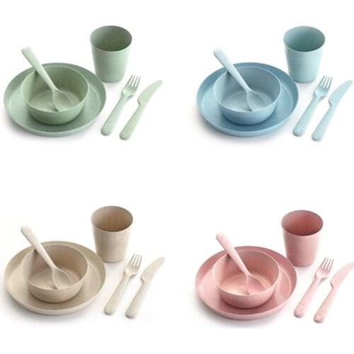 Dinnerware Set plates Cup Fork Spoon Knife Set Wheat Straw Tableware Set Flatware Korean Cutlery Set Spoon Fork Travel Spoon Set