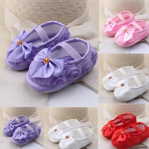 Newborn Infant Baby Girls Non-Slip Soft Crib Shoes Princess Prewalker Sole