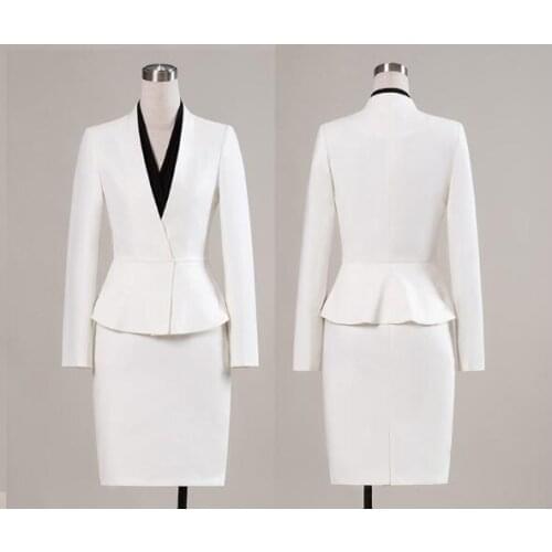 2019 New Womens Custom Suit Skirt Top Grade Office Lady Formal Suits Set V Neck Blazer Skirt