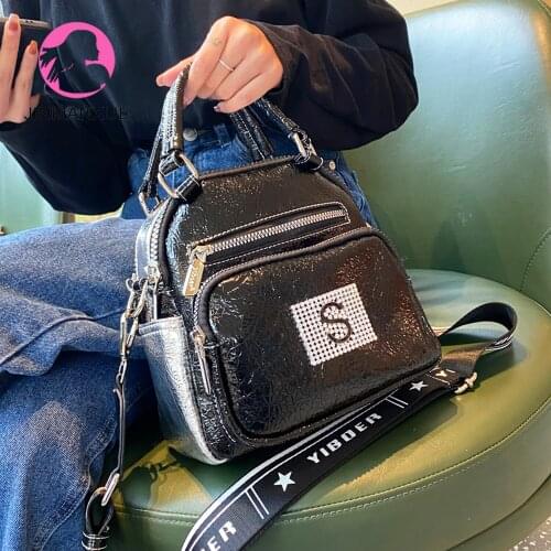 New Style Handbags And Purse High Sense Burst Crack Shiny Face Satchel Contrast Color Rhinestone Women Shoulder Messenger Bag