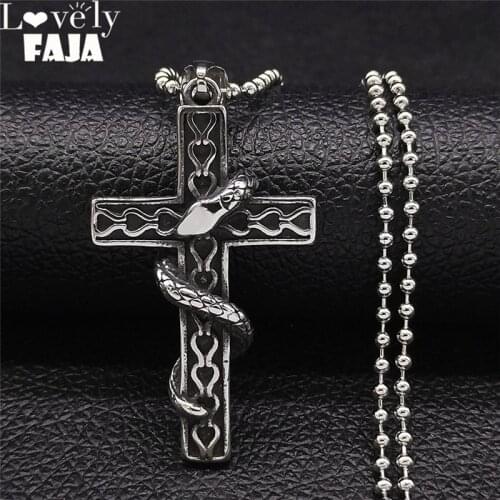 Stainless Steel Punk Cross Snake Chain Necklace for Women/Men Big Charm Necklace Gothic Jewelry collana croce N222S03