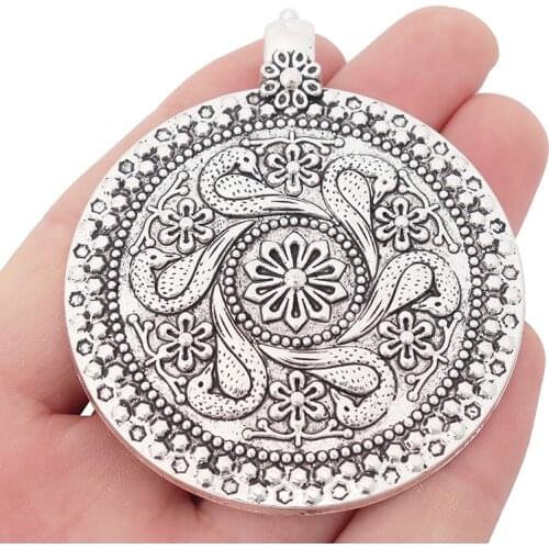 3pcs/lot Tibetan Silver Large Tribal Boho Medallion Round Charms Pendants for Necklace Jewelry Making Craft 68x60mm