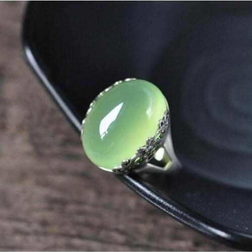 S925 Sterling Silver Thai Silver Thai Hand-Inlaid Natural Hetian Jade Ring Ring Shank Retro Royal Sweet Moisturizing Women