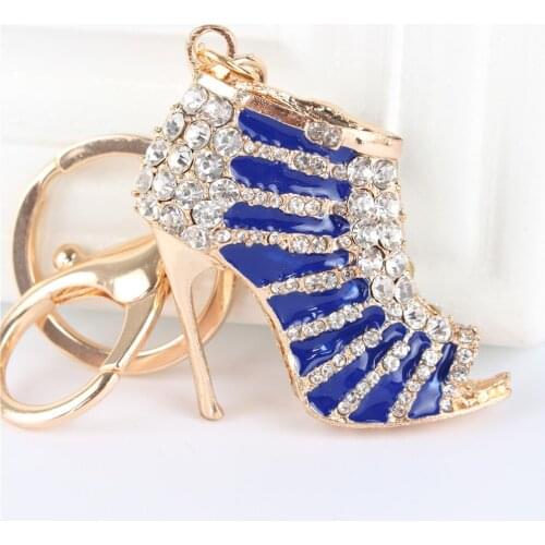 Blue High Heels Shoe Pendant Charm Rhinestone Crystal Purse Bag Keyring Key Chain Accessories Wedding Party Lover Gift