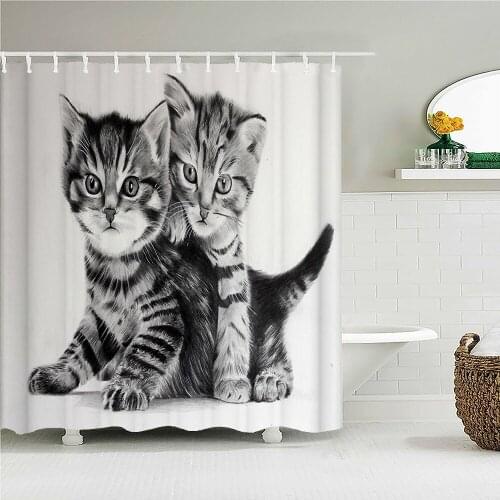 Cute Animal Series Kitten Wolf Panda Shower Curtain Waterproof Bathroom Decoration Home Decoration