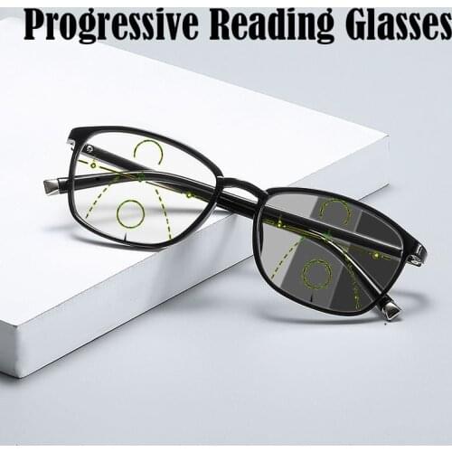 High Quality Classic Photochromic Reading Glasses Men Progressive Multifocal Black TR90 Frame Presbyopia Glasses Women 1 .5 2.0