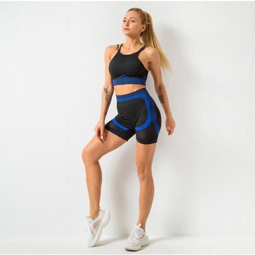 Women Summer Seamless Yoga Set Fitness Sports Suits Gym Clothing Top High Waist Running Shorts Workout Pants