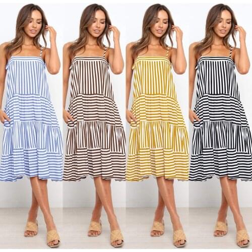 Summer Dress Women Robe Femme Spaghetti Straps Striped Dresses Backless Ruffles Dress For Womens Clothing 2021 Vestido De Mujer