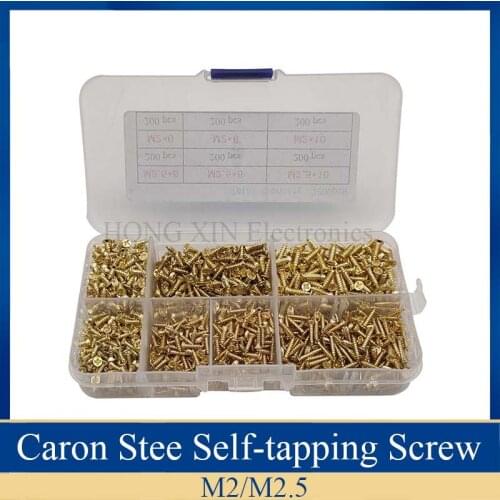 1200pcs/Set M2 M2.5 Caron Steel Small Phillips Flat Head Cross Self-tapping Screws Golden Wood Furniture Screws Kit