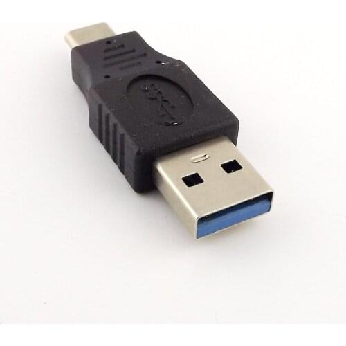 1x USB 3.0 A Male to USB 3.1 Type C Male Plug Sync Data Power Supply Male to Male Adapter Converter Black