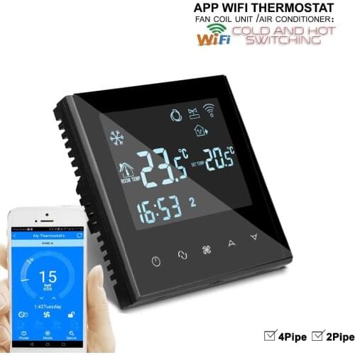 220v Touch Screen LCD Display 3 Speed Fan Coil Units WIFI THERMOSTAT For heat cool