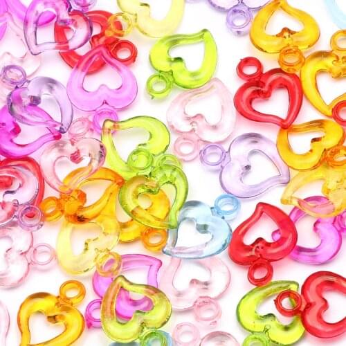 Fashion Acrylic Heart Pendants 30pcs 19x15mm Mixed Colored Transparent Keychain Necklace Pendant DIY Handmade Making Accessories