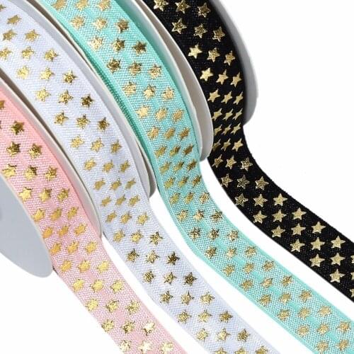 5/8" gold foil polka stars FOE fold over elastic 100yards/roll welcome custom printed